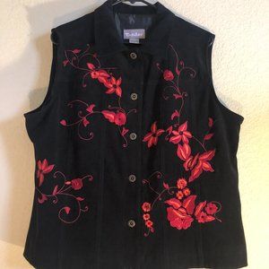 Beautiful Vintage Rose Embroidered Black Vest